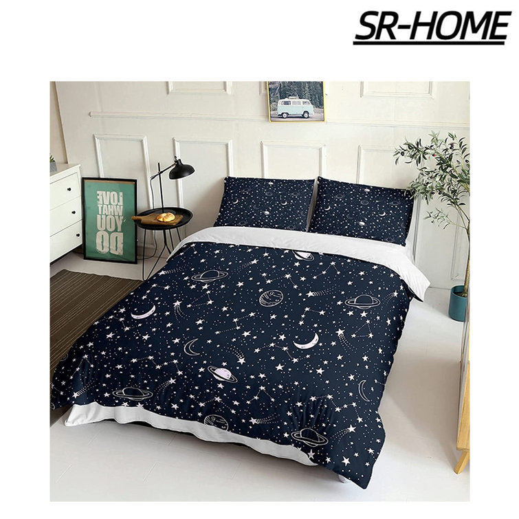 SR-HOME Dark Blue/White Microfiber 3 Piece Duvet Cover Set